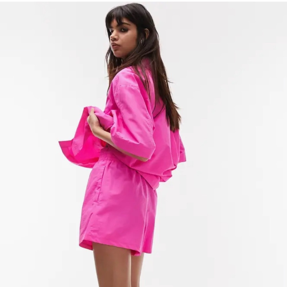Topshop Nylon Set in Bright Pink